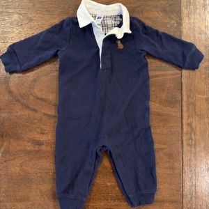 JANIE AND JACK polo romper with elbow patches